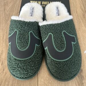 True Religion Men's Polar Performance Green Faux Fur Slip-on Soft Slippers 9-10